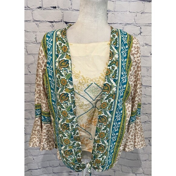 Multiples Rayon blouse bell sleeves animal print & teal paisley Design XL - Picture 1 of 8